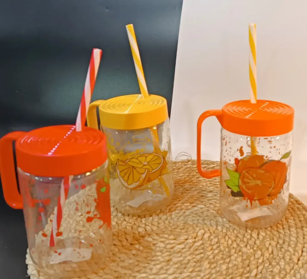 660 cc Decorated Tumbler with Straw-Orange