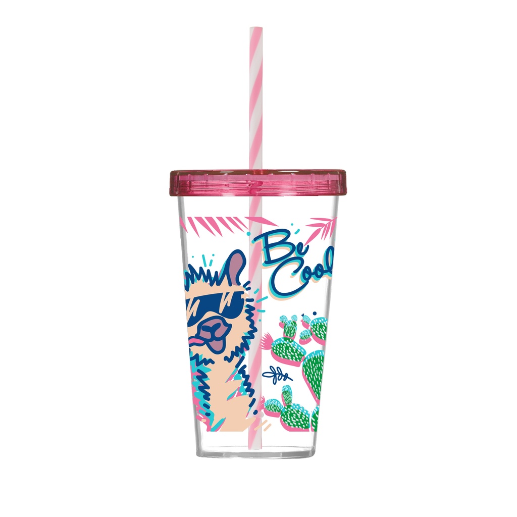 660 cc Decorated Tumbler with Straw-Slice Watermelon
