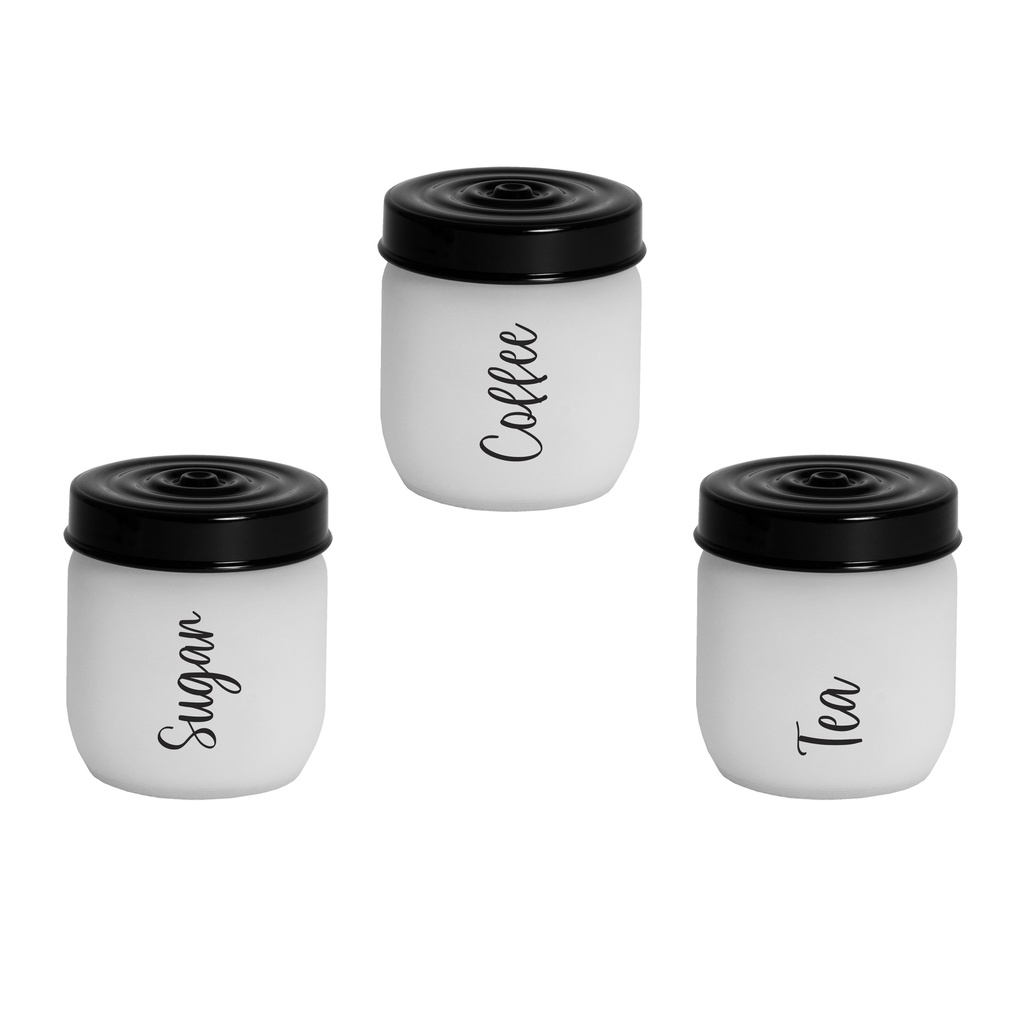 425 cc Decorated Canister-Ice Colours-Tea-Coffee-Sugar-Black