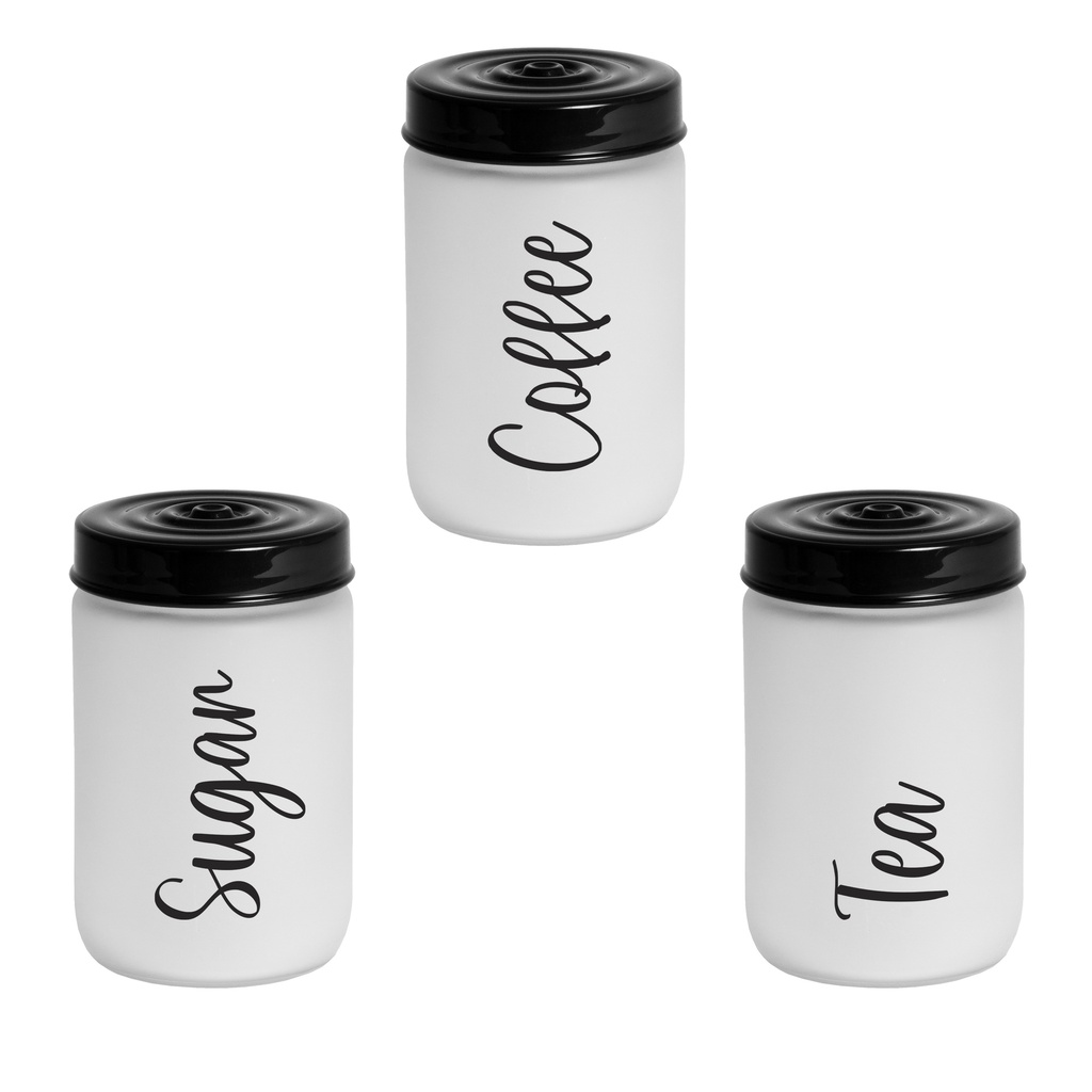 660 cc Decorated Canister-Ice Colour-Tea-Coffee-Sugar-Black