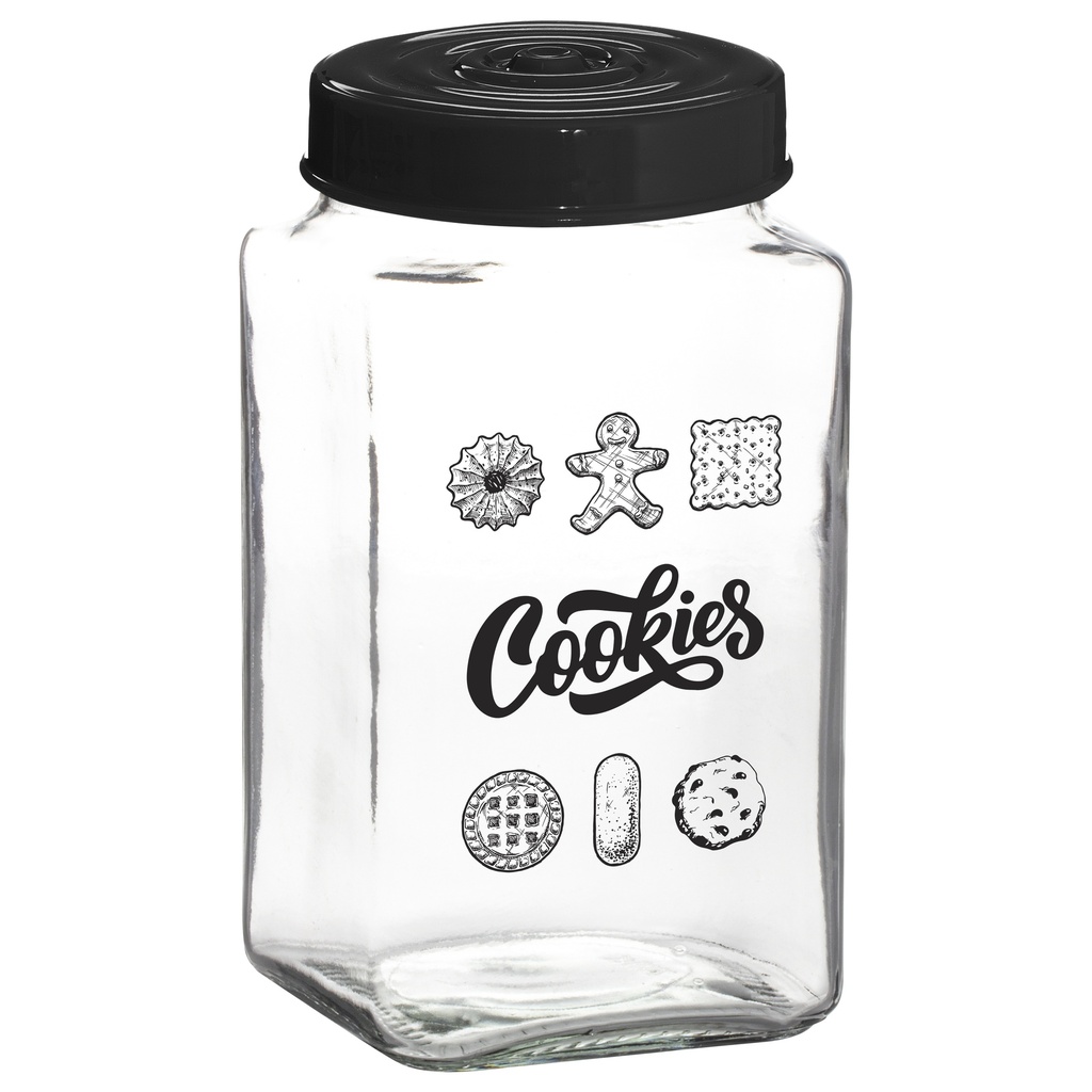 2 lt Decorated Square Canister-Black Cookies