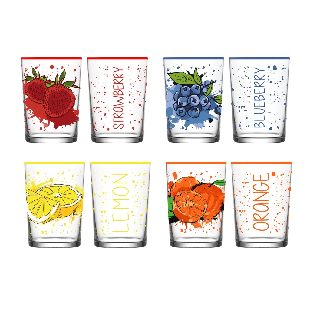 520 cc Decorated Glass Cup-Blueberries-Lemon-Orange