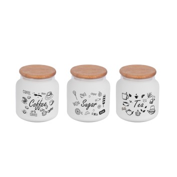 635 cc Jar-Ice Colour-Black Tea-Coffee-Sugar Patterned-Bamboo Lid
