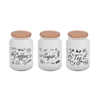 890 cc Jar-Ice Colour-Black Tea-Coffee-Sugar Patterned-Bamboo Lid