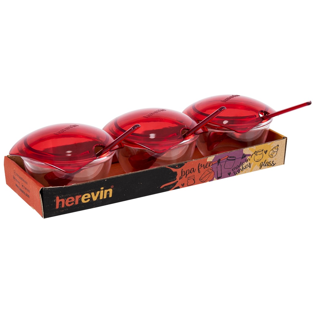 3 Pcs Lid With Spoon Tray Set-Red
