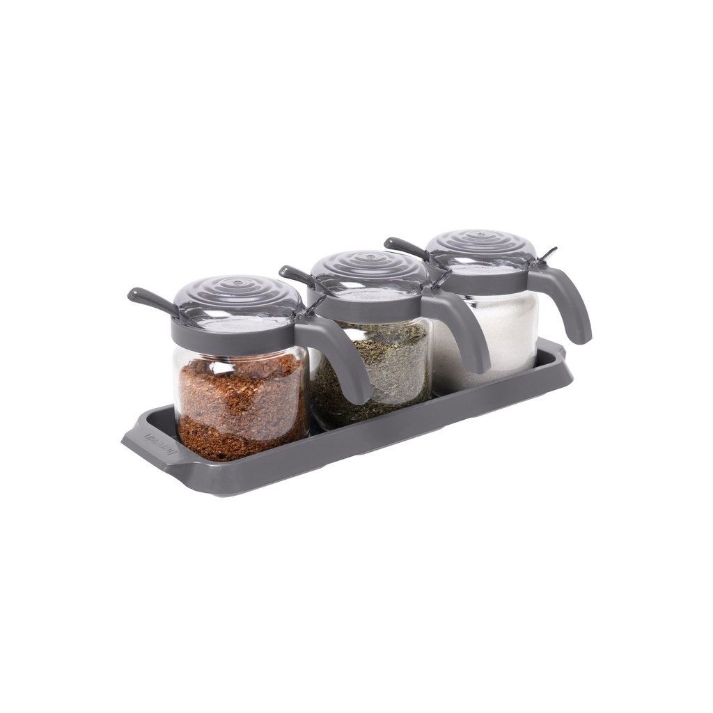 3x425 cc Spice Jar Set With Spoon-Grey