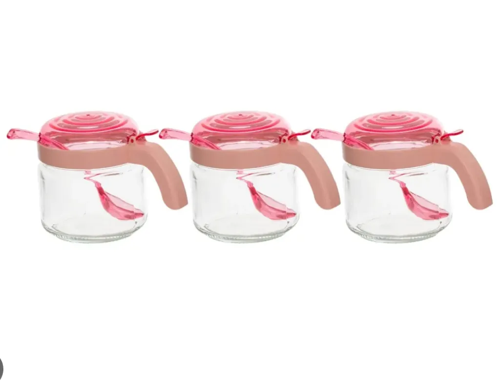 425 ml Spice Jar Set With Spoon-Pink-Grey