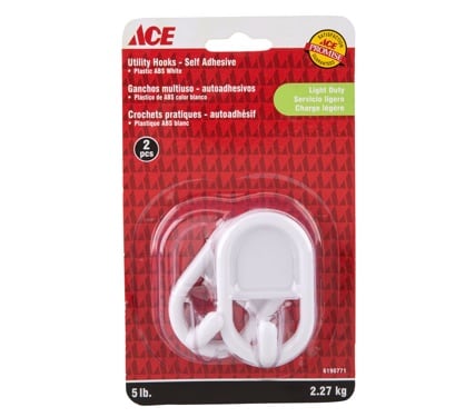 Hooks Self Adhesive White Plastic Card Of 2 Ace