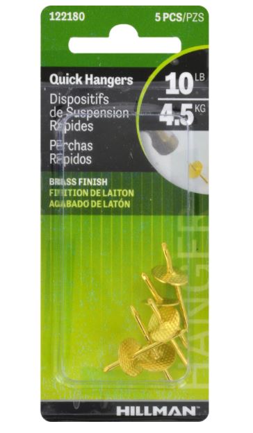 Hillman AnchorWire Brass-Plated Brass Quick Hanger 10 lb. One Piece 5 pk