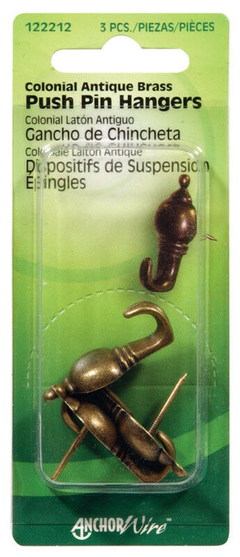 Hillman AnchorWire Antique Brass Silver Push Pin Picture Hook 20 lb. 3 pk