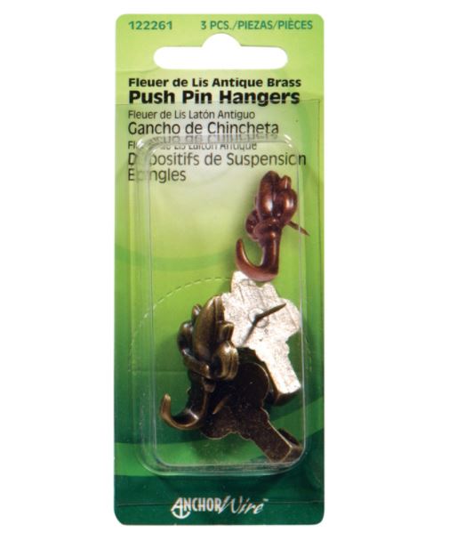 Hillman AnchorWire Antique Brass Push Pin Picture Hook 20 lb. 3 pk