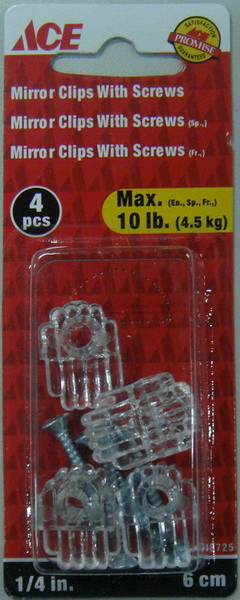 Mirror Holder Kit .64Cm (.25In) 4.53Kg (10Lbs), Plastic Clear Card Of 4 Ace