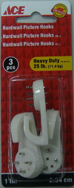 Hanger Hardwall Large 2.54Cm (1In) 11.34Kg (25Lb), Plastic Card Of 3 Ace