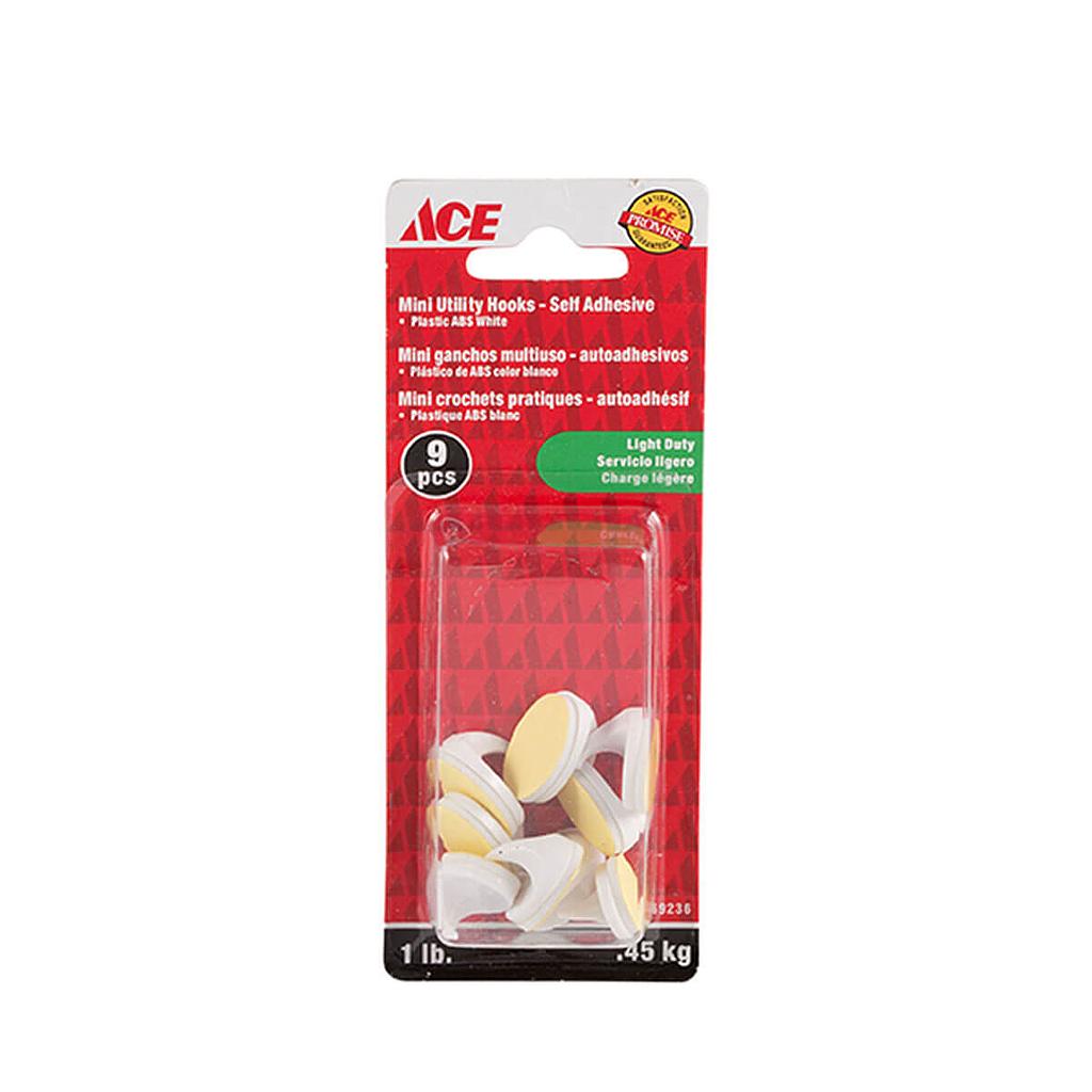 Hooks Mini Oval Self Adhesive Plastic Card Of 9 White Ace
