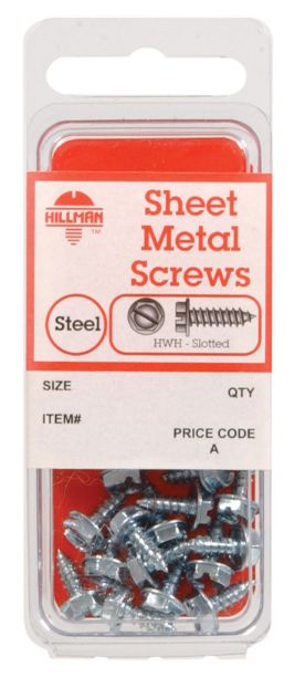 Hillman No. 12 x 1/2 in. L Slotted Hex Head Zinc-Plated Steel Sheet Metal Screws 7 pk