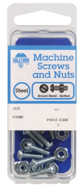 Hillman No. 8-32 x 1-1/4 in. L Slotted Round Head Zinc-Plated Steel Machine Screws 10 pk