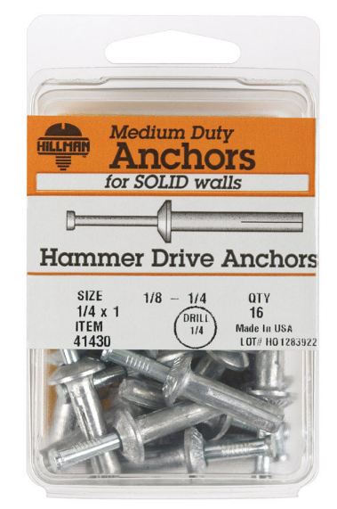 Hillman 1/4 in. Dia. x 1 in. L Zinc Round Head Hammer Drive Anchor 16 pk