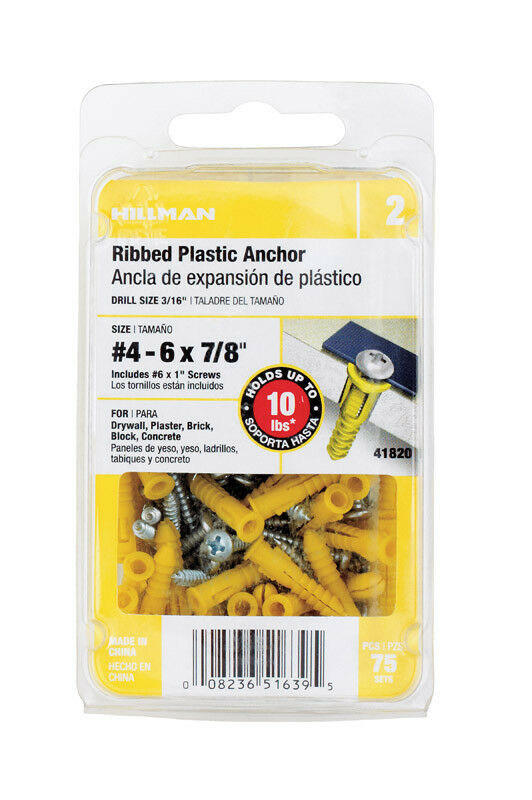 Hillman 0.164 in. Dia. x 7/8 in. L Plastic Pan Head Ribbed Anchor 75 pk