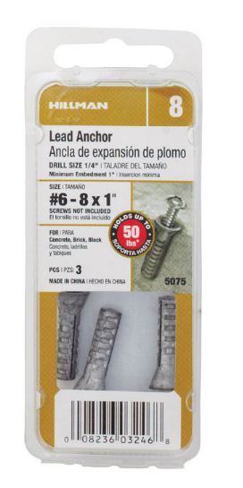 Hillman 0.164 in. Dia. x 1 in. L Lead Round Head Concrete Screw Anchor 3 pk