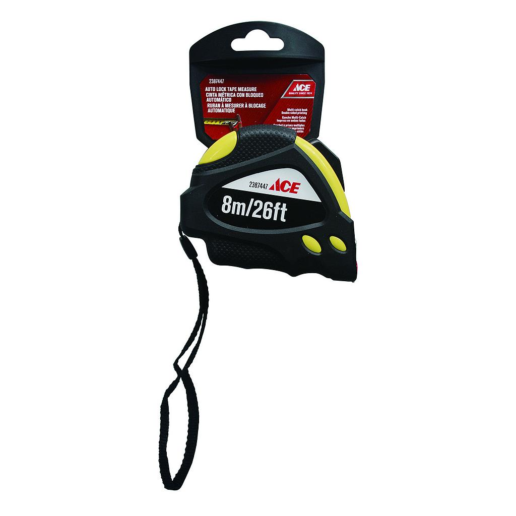 Tape Measure 26Ft (8M) 2 Position Stop Tpr Grip Ace