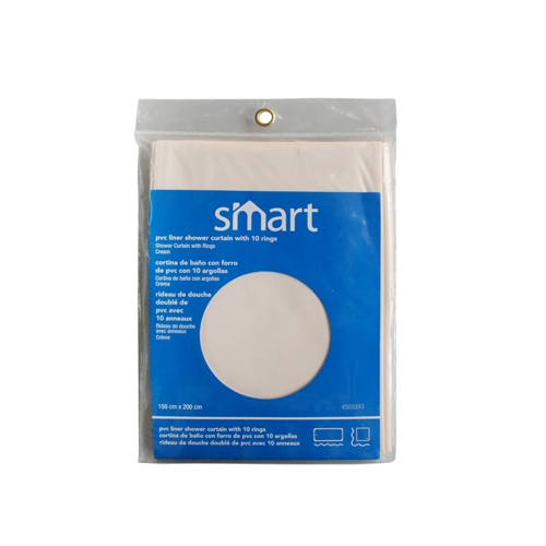 Shower Liner With 8 Rings 120Cm (47.24In) Pvc Cream Smart Cancel.