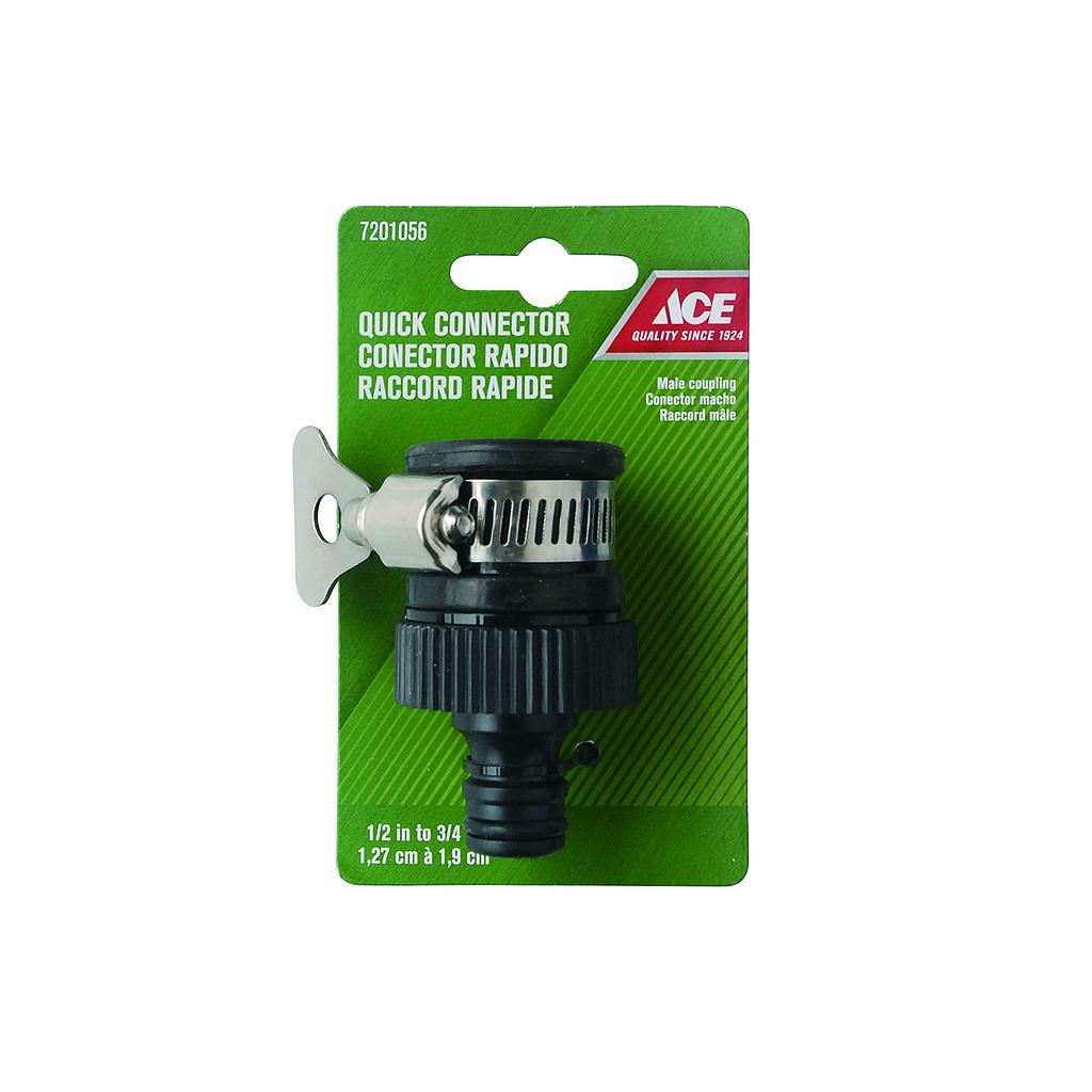 Adaptor Tap Snap In Male 1.27Cm (.5In), To 1.90Cm (.75In) Plastic Metal Black Ace