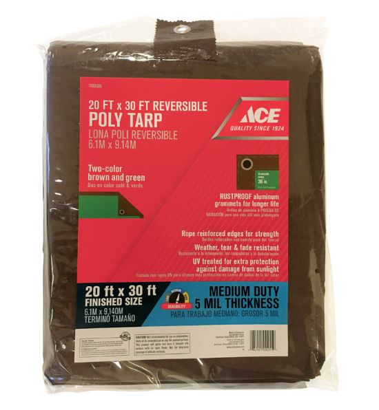 Poly Tarp Brown-Green 20Ft X 30Ft, (6.1M X 9.14M) 4.5Ml 98G Ace.