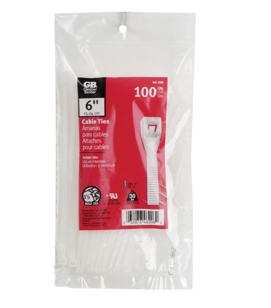 CABLE TIES 6" WHT 100PK