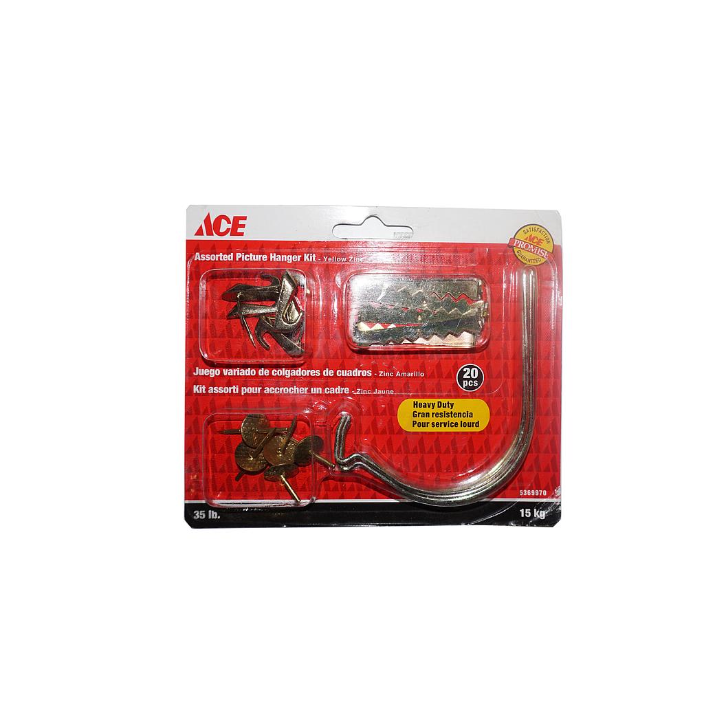 J Picture Hanger Kit 9.07Kg (20Lbs) Yellow Zinc Card Of 5 Ace