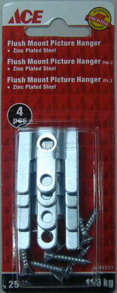 Picture Frame Hanger Flush Mount With Screws, Zinc Plated 11.34Kg (25Lbs) Card Of 4 Ace