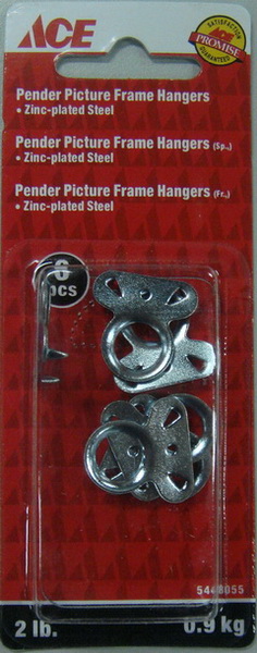 Picture Hangers Penders .91Kg (2Lbs), Card Of 6 Steel Zinc Plated Ace
