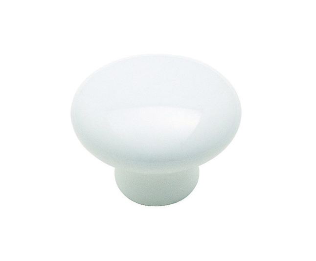 KNOB 1.25"RND CERAMIC WH