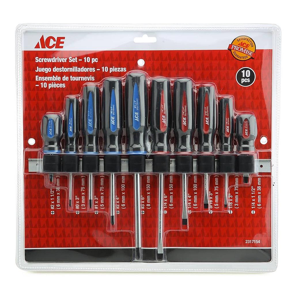 10 Piece Screwdriver Set With Rack Ace