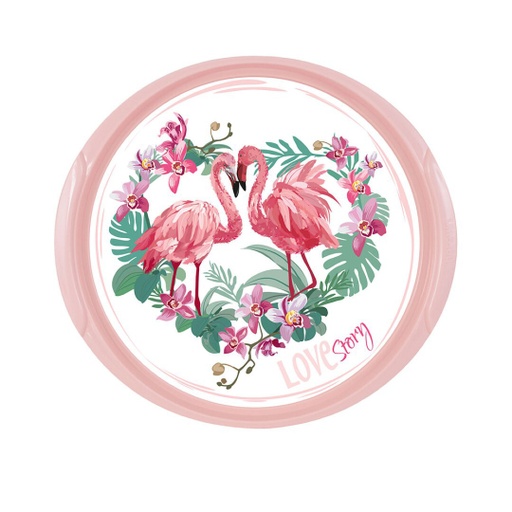 Decorated Round Tray -Flamingo