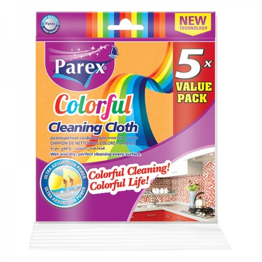 PAREX COLORFUL CLEANING CLOTH - 5 PIECES VALUE PACK ( 35cm x 34cm )