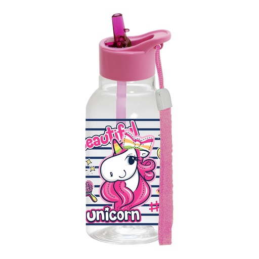 460 cc Decorated Bottle With Straw & Rope-Unicorn
