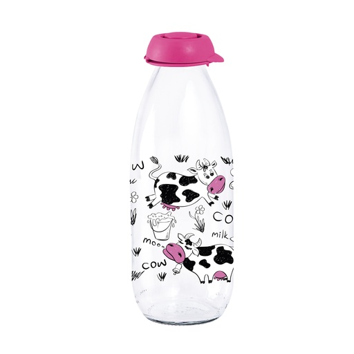 500 cc Decorated Bottle with Straw-Dark Pink-Cow & Milk