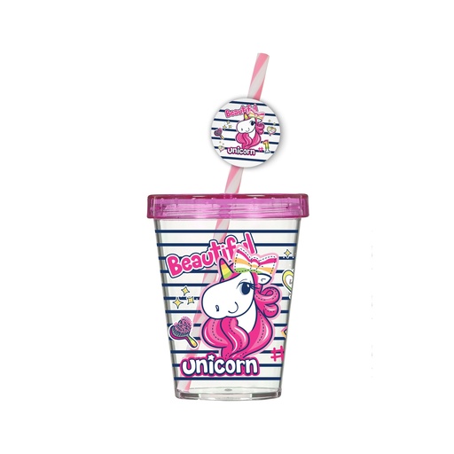 450 cc Decorated Tumbler with Fancy Straw-Unicorn