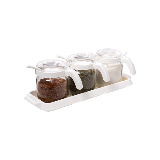 3x425 cc Spice Jar Set With Spoon-Off White