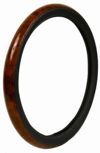 Cover Steering Wheel Black And Wood Luxury