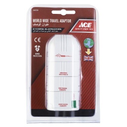 World Wide Travel Adaptor With Surge Indicator 220V 240V 50-60Hz British Plug Ace
