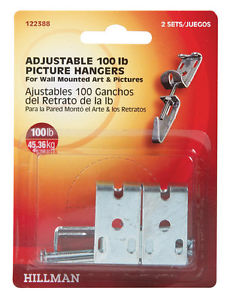 Hillman AnchorWire Metallic Adjustable Picture Hanger, 100 lb. 2 pk
