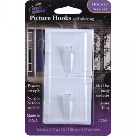 Magic Mounts Self Stick Adhesive Picture Hooks 4 lb. Metal 2 pk.