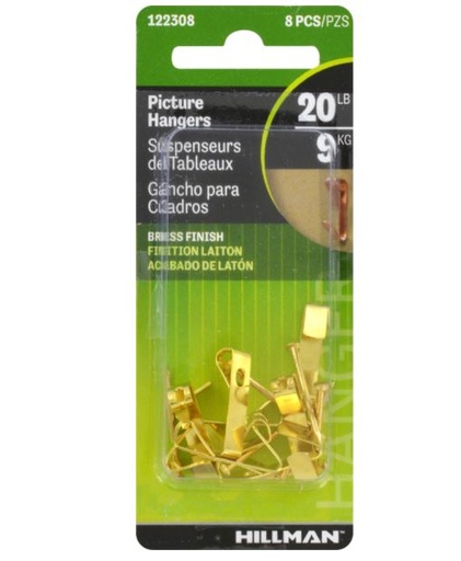 Hillman AnchorWire Brass-Plated Gold Conventional Picture Hanger 20 lb. 8 pk