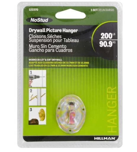 Hillman NoStud Metallic Drywall Picture Hanger 200 lb. 1 pk