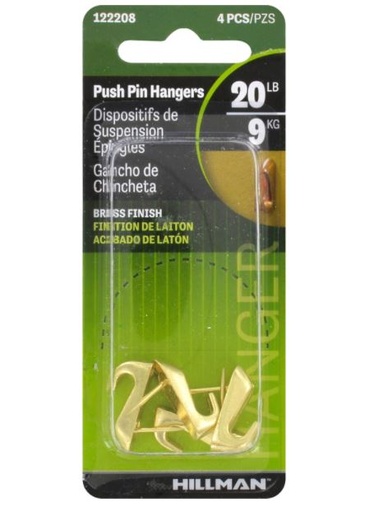 Hillman AnchorWire Gilt Gold Push Pin Picture Hanger 20 lb. 4 pk