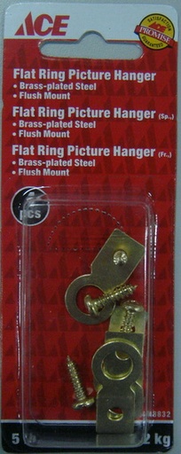 Picture Hanger Flat Ring Small 2.27Kg (5Lbs), Steel Brass Plated Card Of 4 Ace