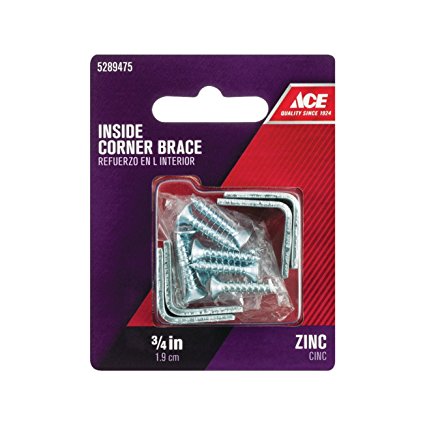 Inside L Corner Brace 3-4In X 1-2In (1.91Cm X 1.27Cm) Bright Brass Ace