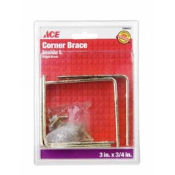 Inside L Corner Brace 3In X 3-4In (7.62Cm X 1.91Cm), Bright Brass Ace