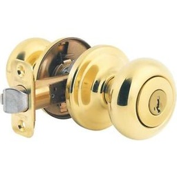 Kwikset SmartKey Security Juno Polished Brass Entry Lockset ANSI/BHMA Grade 2 KW1 1-3/4 in